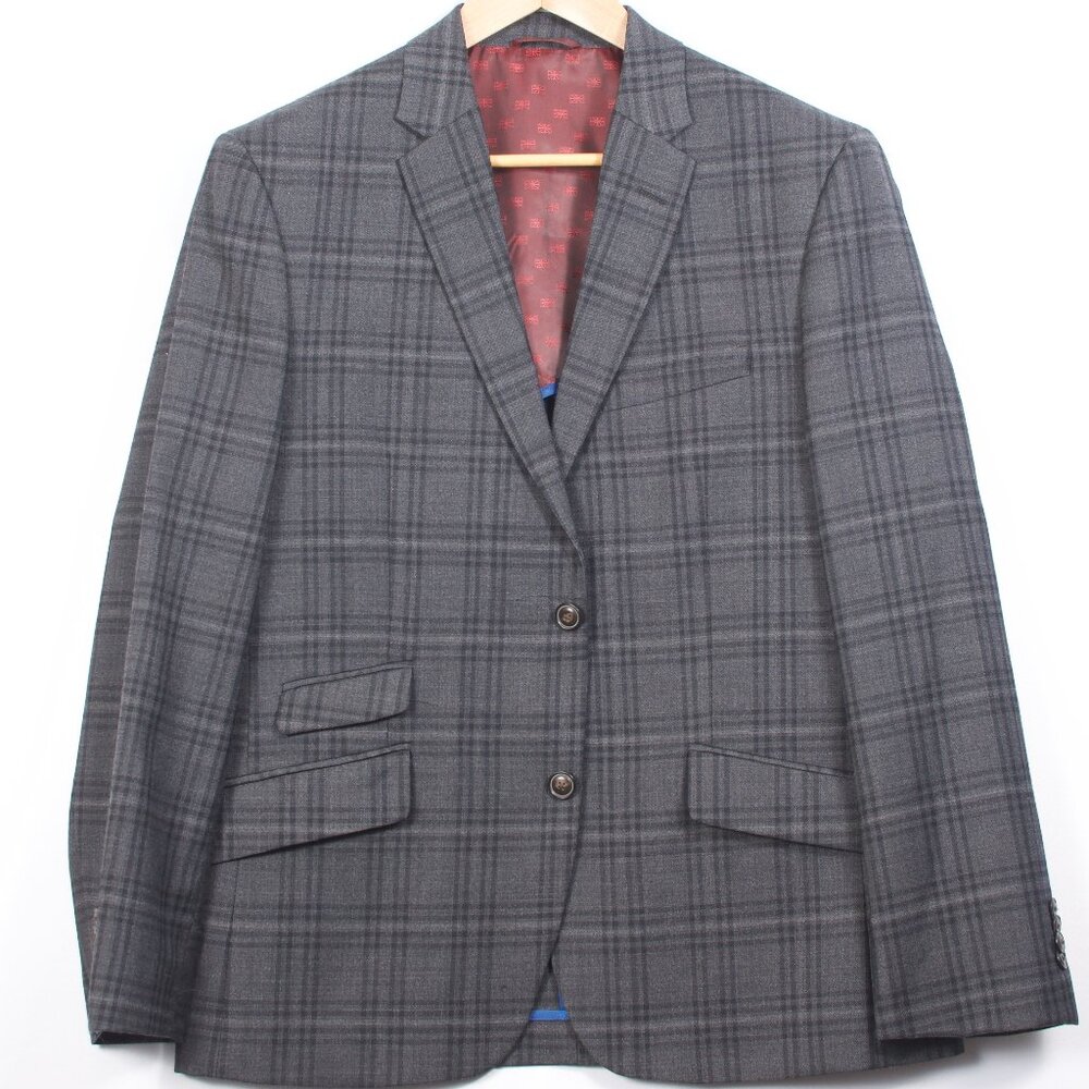 Ben Sherman Men's Suit 40S Gray Plaid Check Wool Polyester